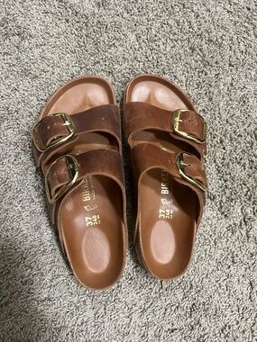 Birkenstock Women’s Brown Leather Slide Sandals